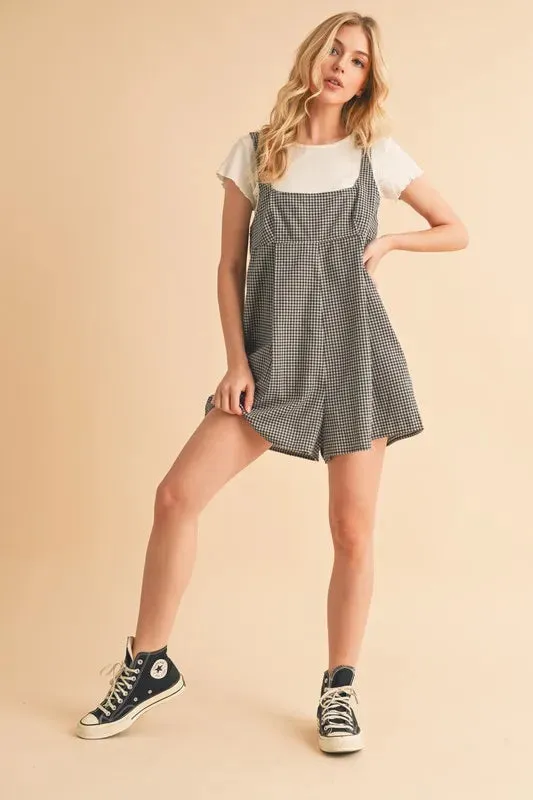 Aemi Co Plaid Square Neck Romper