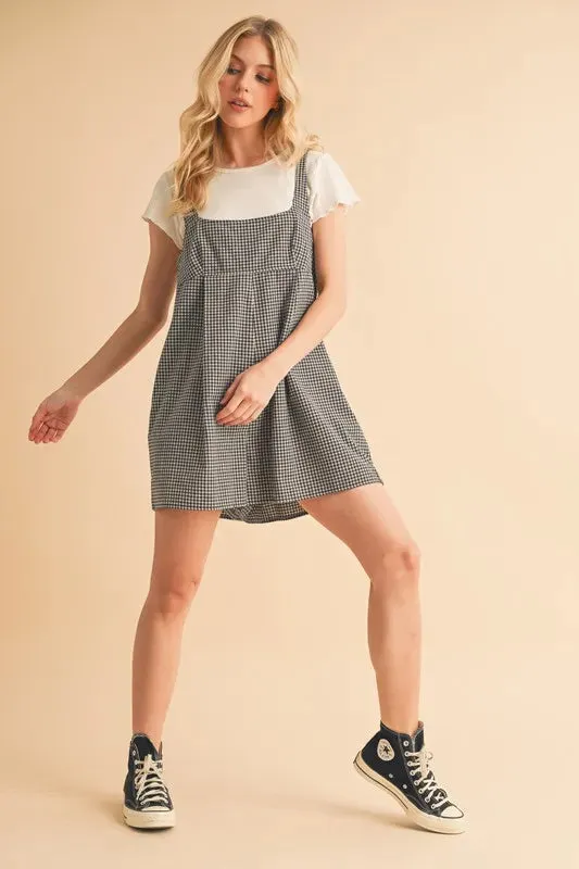 Aemi Co Plaid Square Neck Romper