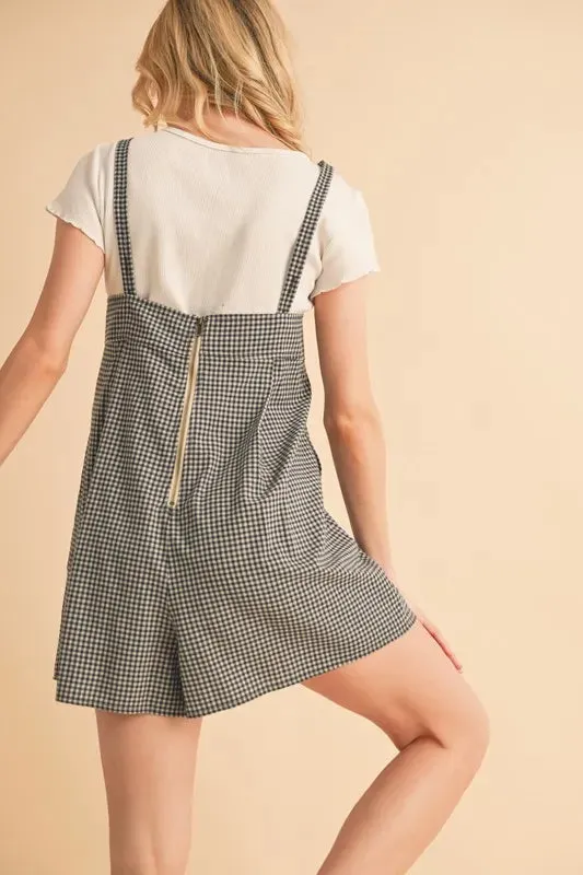 Aemi Co Plaid Square Neck Romper
