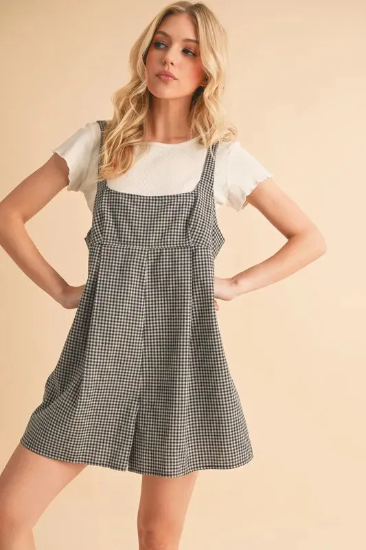 Aemi Co Plaid Square Neck Romper