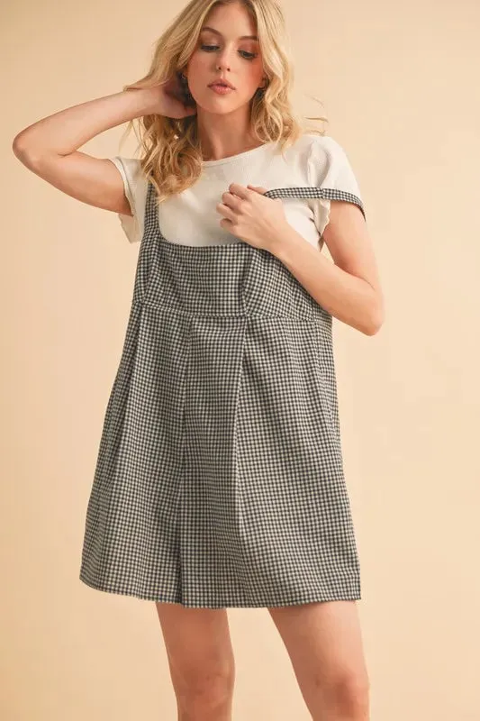 Aemi Co Plaid Square Neck Romper