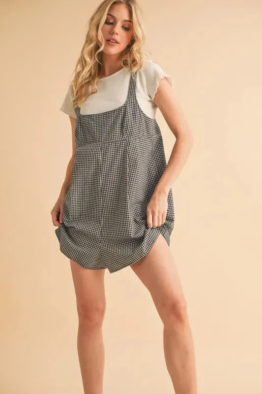 Aemi Co Plaid Square Neck Romper