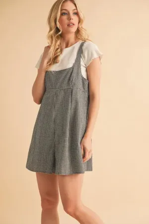 Aemi Co Plaid Square Neck Romper