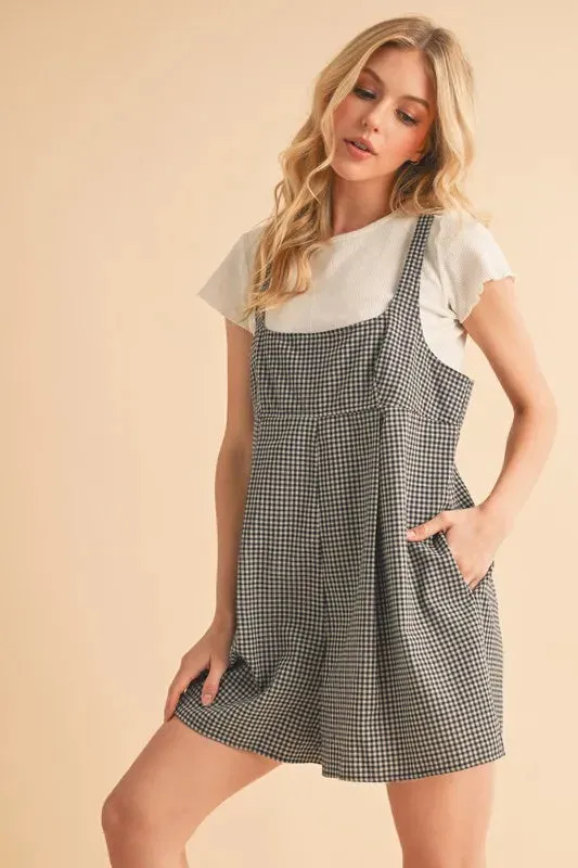 Aemi Co Plaid Square Neck Romper
