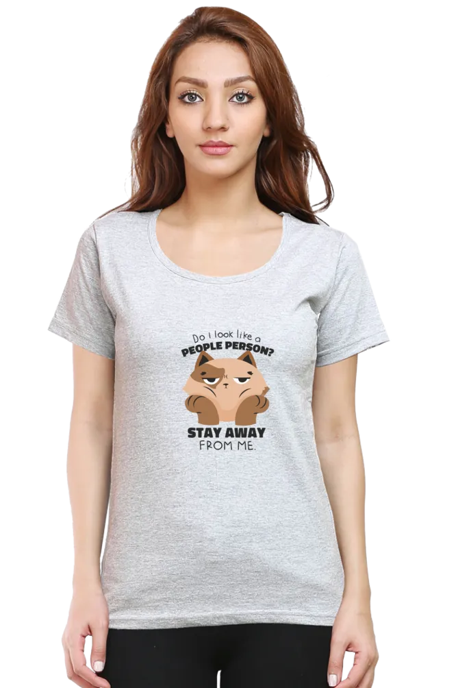 Anti Social Cat Printed Scoop Neck T-shirt for women