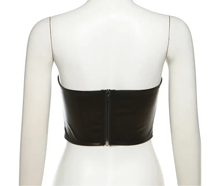 Black Pu Leather Batman Corset Top