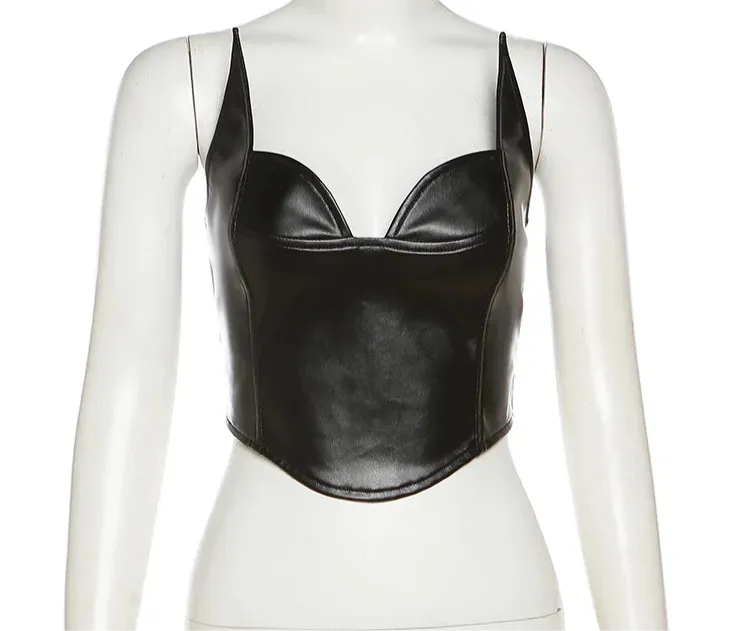 Black Pu Leather Batman Corset Top