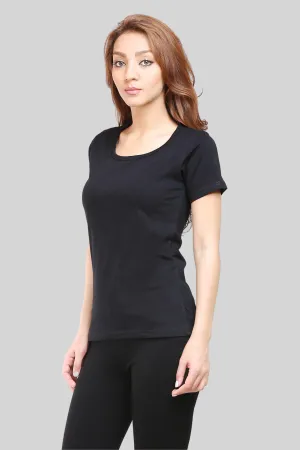 Black Scoop Neck T-shirt for women