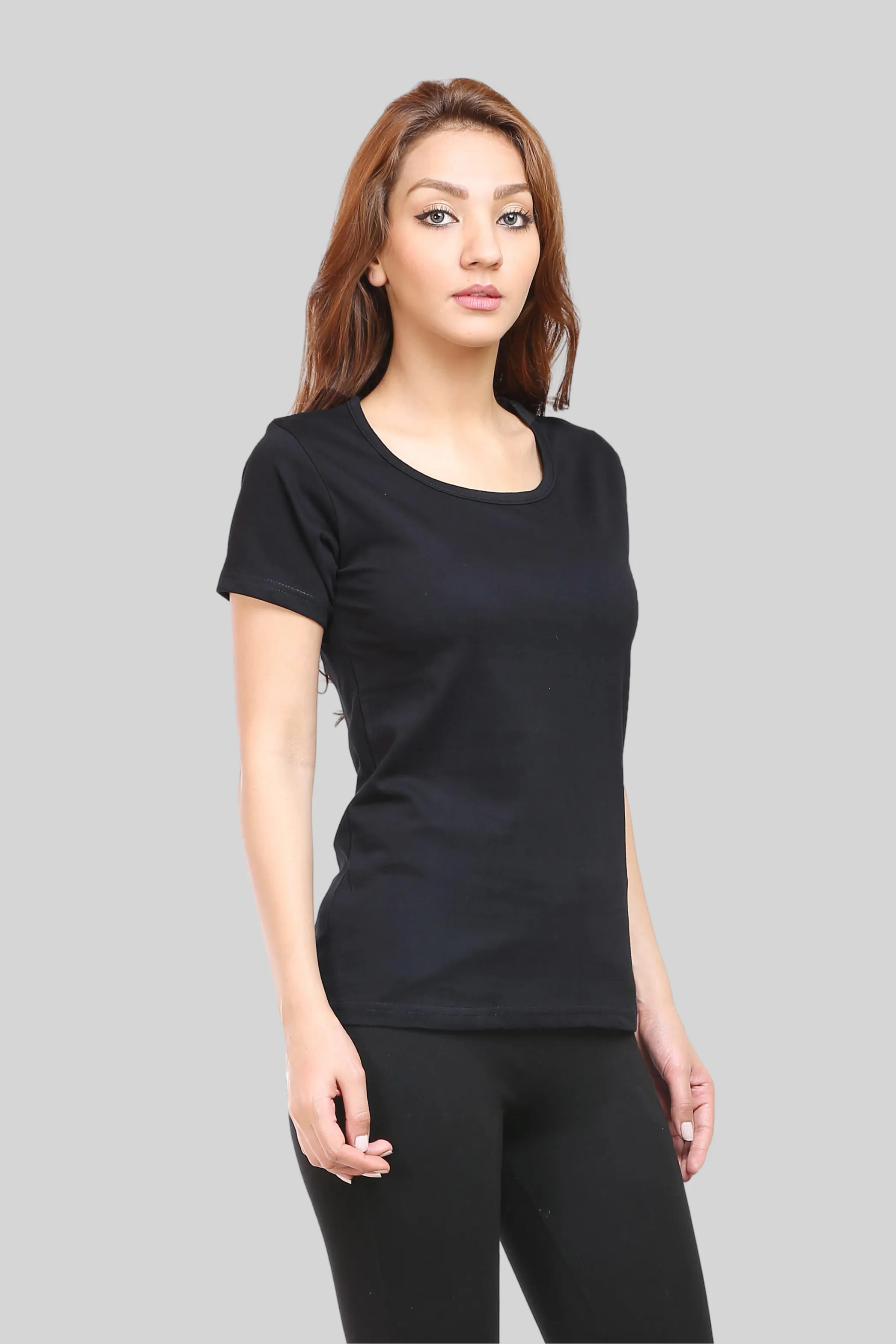 Black Scoop Neck T-shirt for women