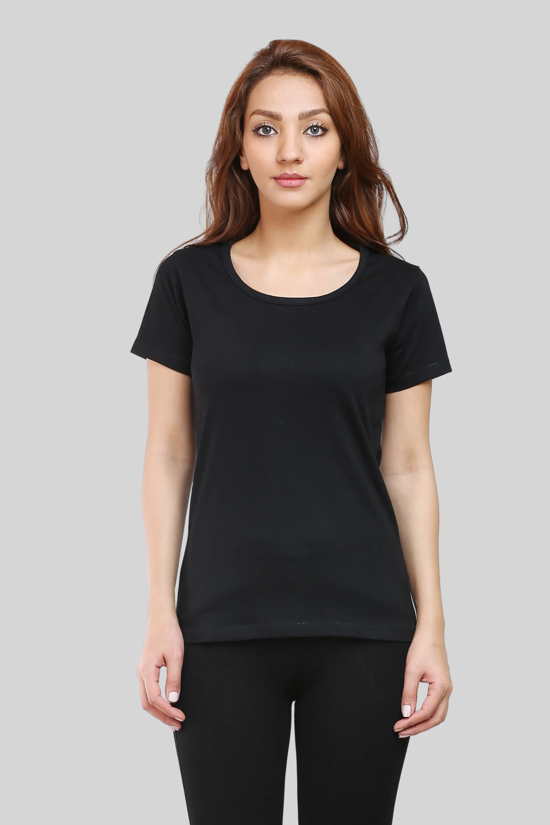 Black Scoop Neck T-shirt for women