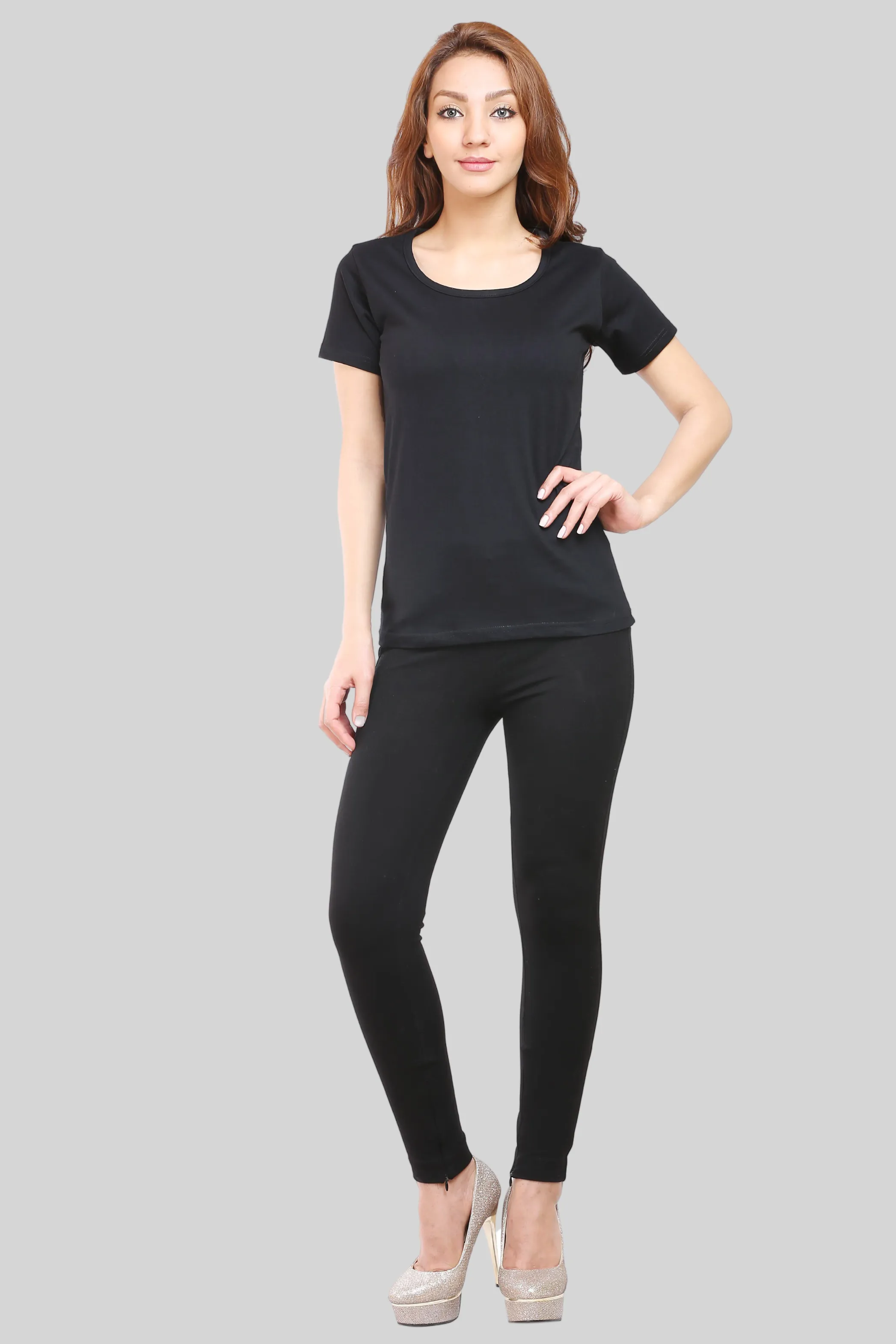 Black Scoop Neck T-shirt for women