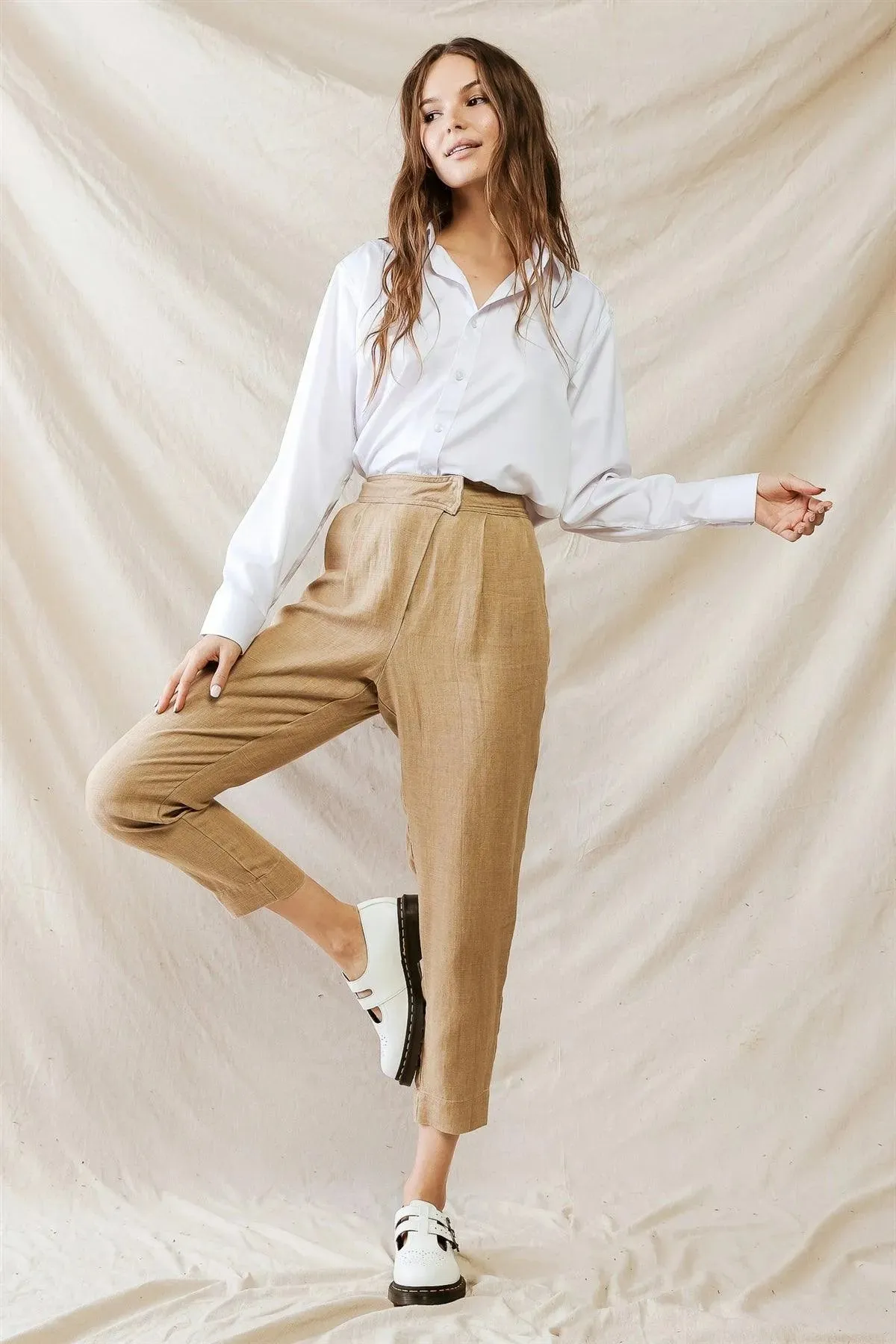 Brown Pleated Wrap High Waist Pants /1-2-2-1