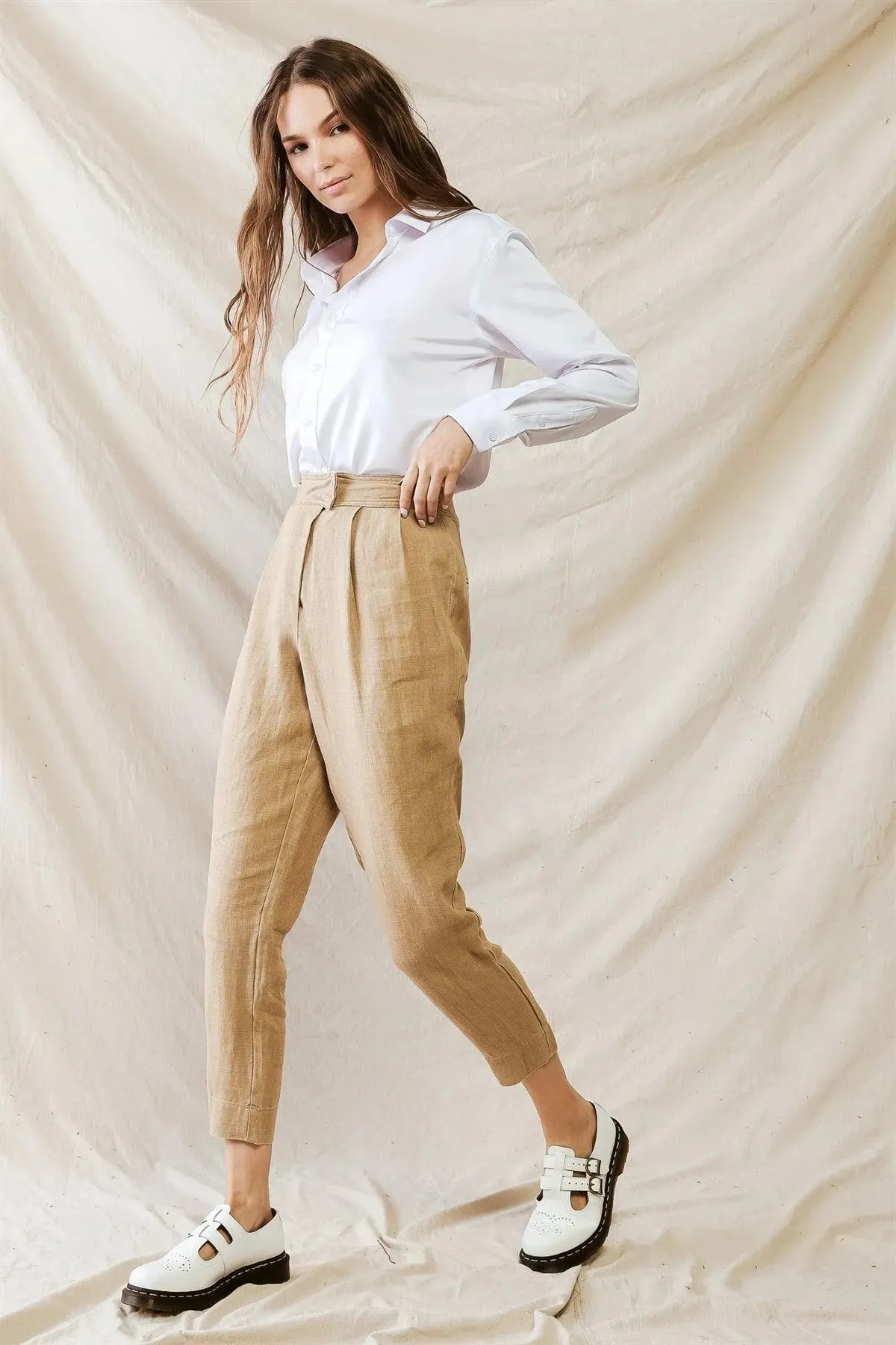 Brown Pleated Wrap High Waist Pants /1-2-2-1