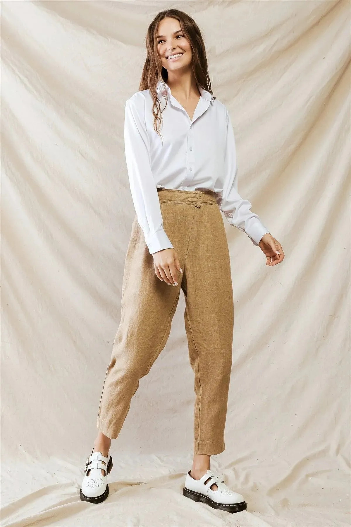 Brown Pleated Wrap High Waist Pants /1-2-2-1