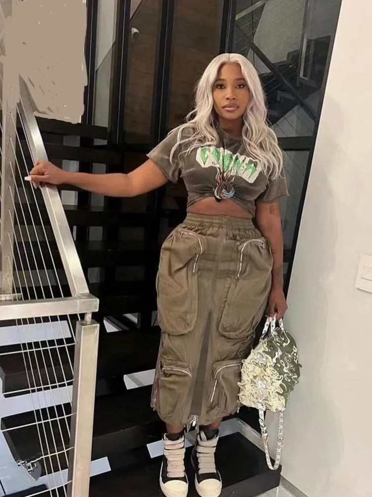 Casual  Loose High Waist Cargo Skirt