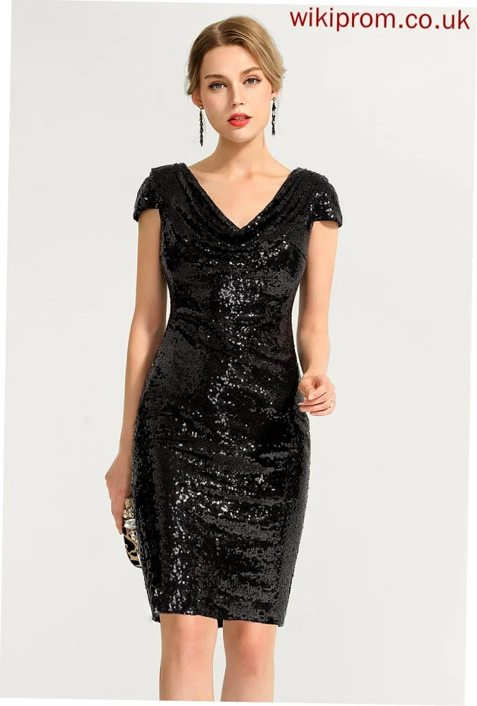 Cocktail Alicia Neck Cowl Sheath/Column Sequined Dress Cocktail Dresses Knee-Length