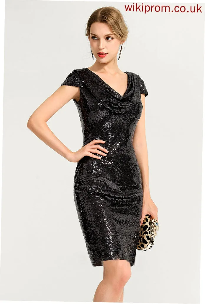 Cocktail Alicia Neck Cowl Sheath/Column Sequined Dress Cocktail Dresses Knee-Length
