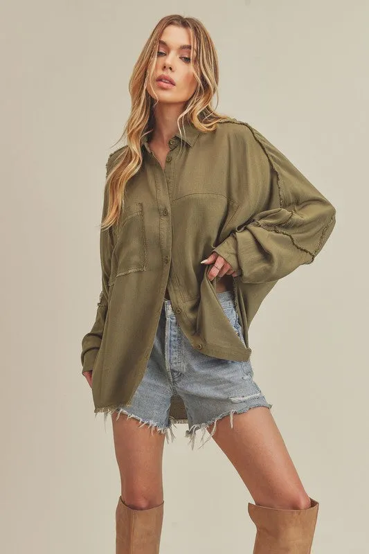 Daria Distressed Hem Button Down Blouse