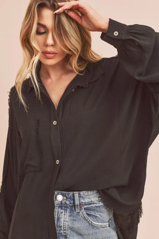 Daria Distressed Hem Button Down Blouse