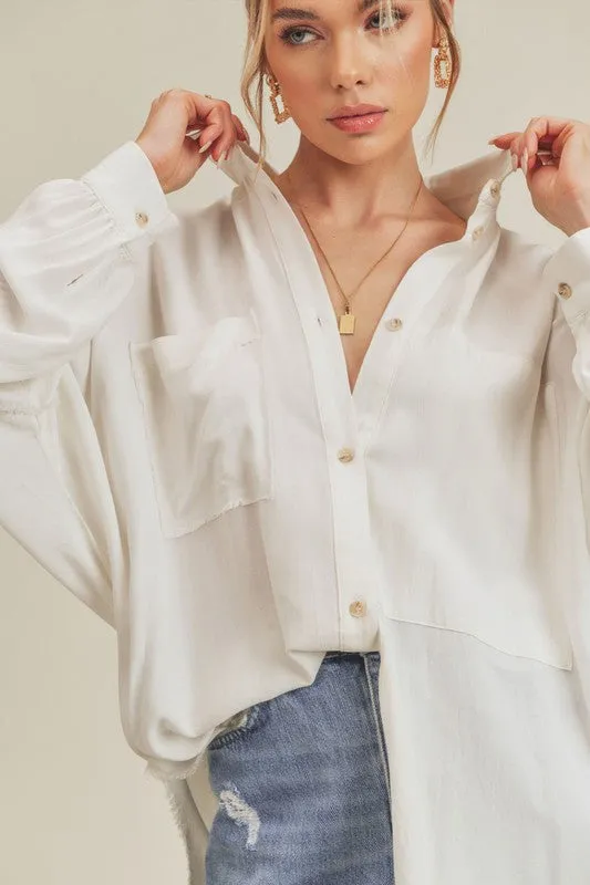 Daria Distressed Hem Button Down Blouse