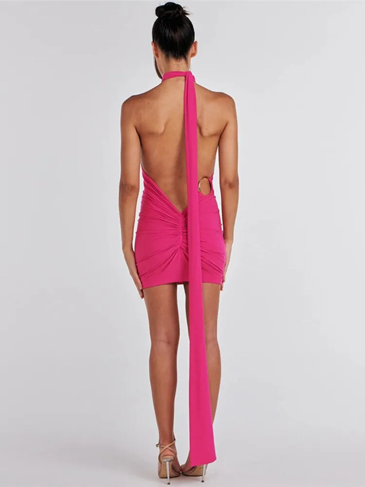 Elegant Drop Shoulder Backless Bodycon Mini Dress
