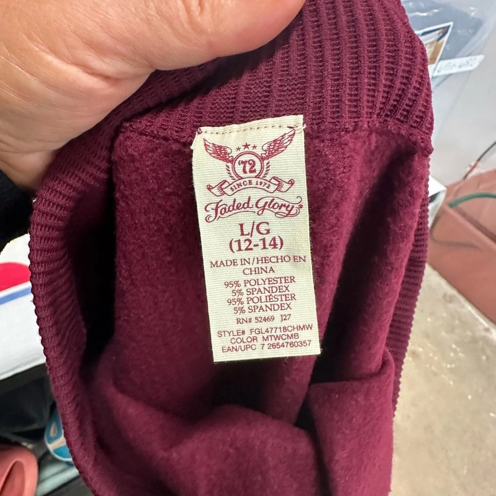 Faded Glory Burgundy Leggings High Waist Stretchy Bottoms