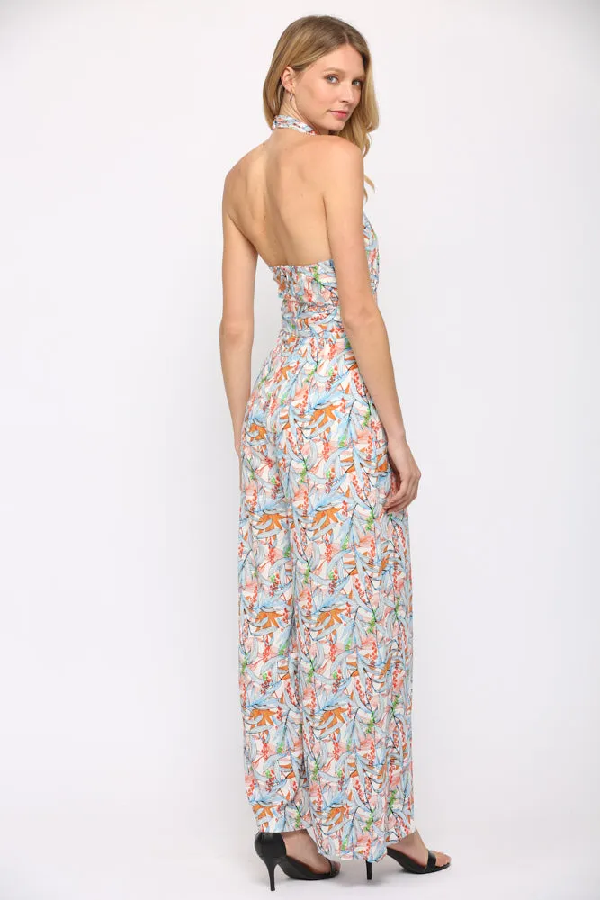Fate Twist Halter Neck Jumpsuit In Blue Multi