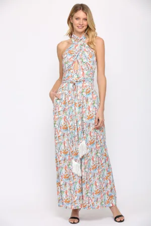 Fate Twist Halter Neck Jumpsuit In Blue Multi