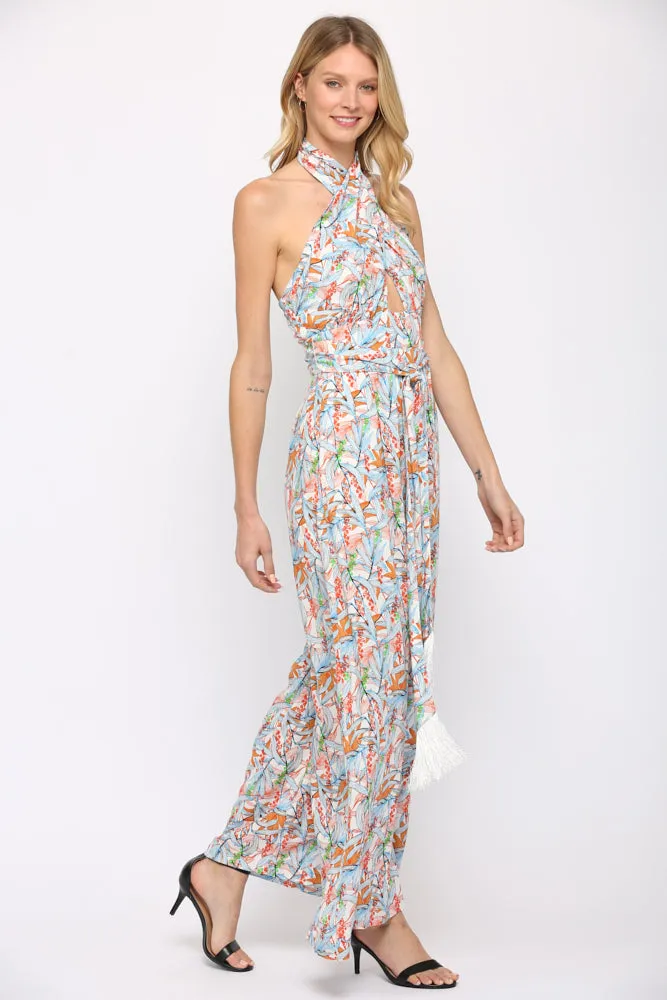 Fate Twist Halter Neck Jumpsuit In Blue Multi