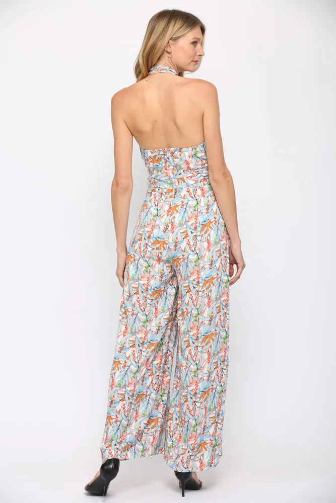 Fate Twist Halter Neck Jumpsuit In Blue Multi