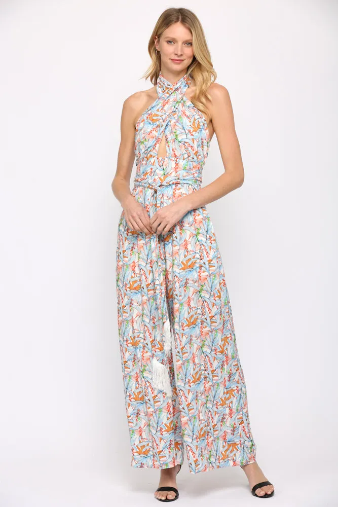 Fate Twist Halter Neck Jumpsuit In Blue Multi