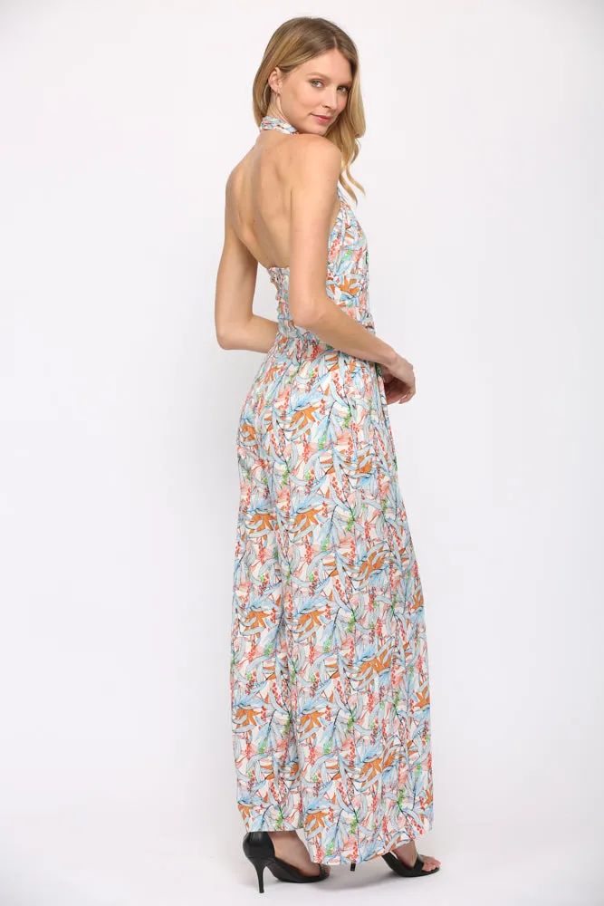 Fate Twist Halter Neck Jumpsuit In Blue Multi