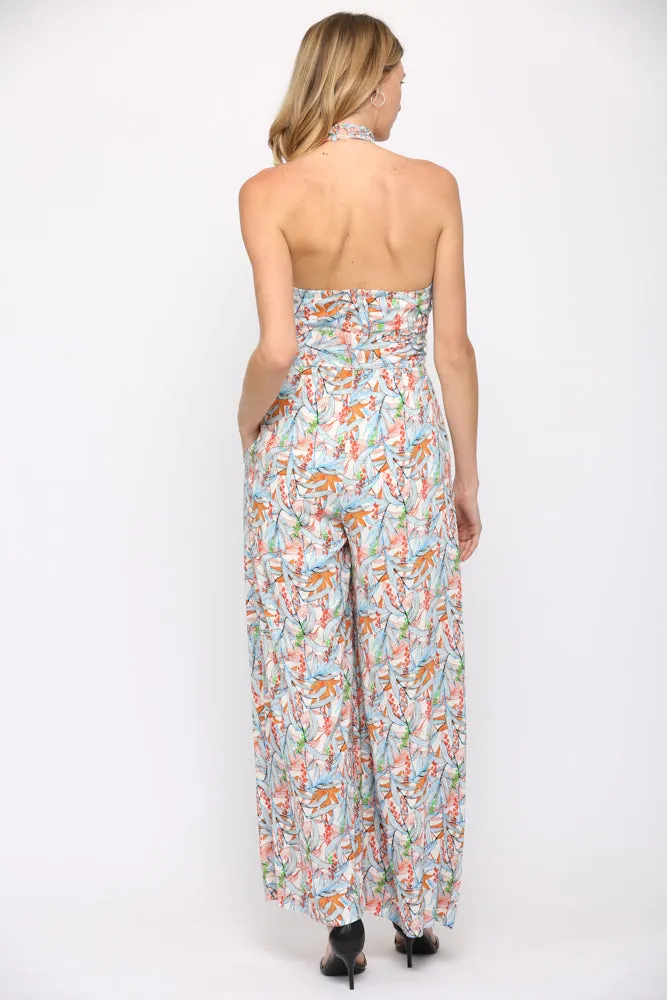 Fate Twist Halter Neck Jumpsuit In Blue Multi