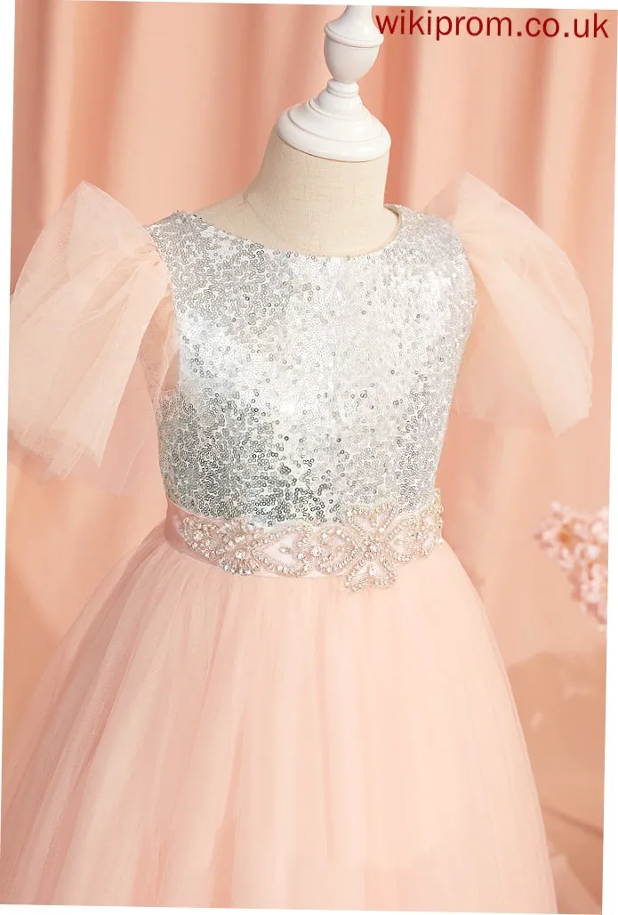 Floor-length Scoop With Beading/Sequins/Bow(s) Sleeves Short Flower Girl Dresses Jordyn Neck Girl Tulle/Sequined Ball-Gown/Princess Flower Dress -