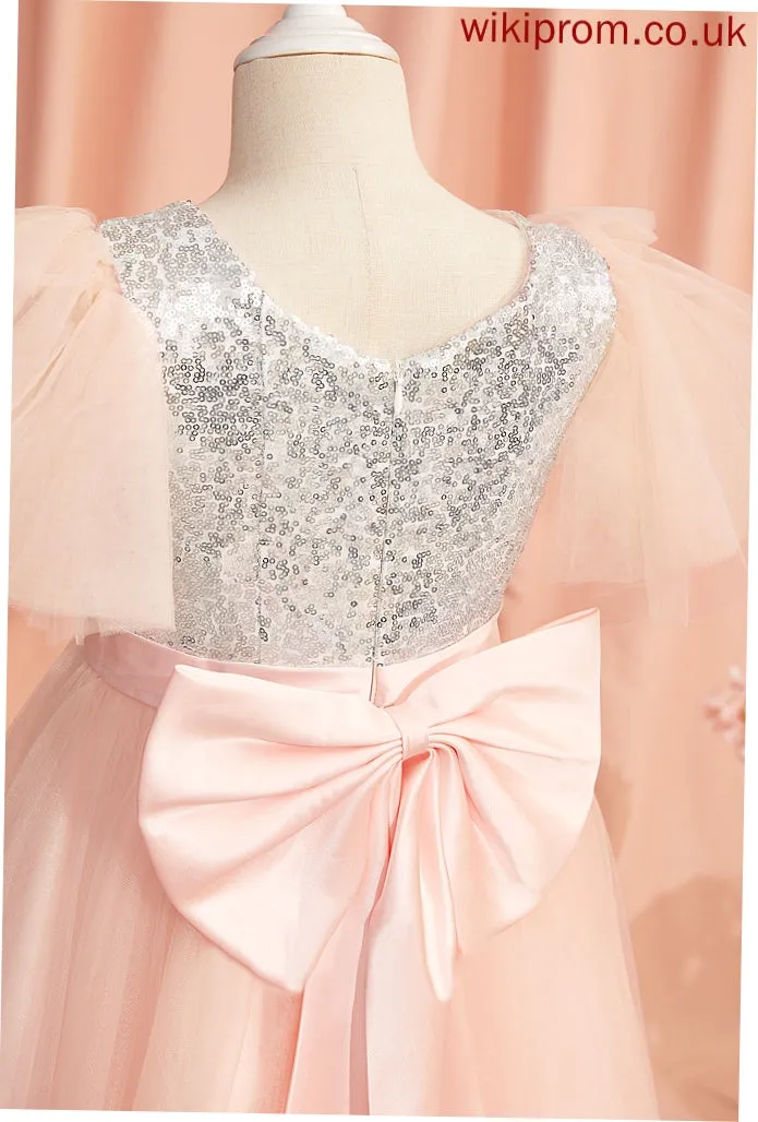 Floor-length Scoop With Beading/Sequins/Bow(s) Sleeves Short Flower Girl Dresses Jordyn Neck Girl Tulle/Sequined Ball-Gown/Princess Flower Dress -