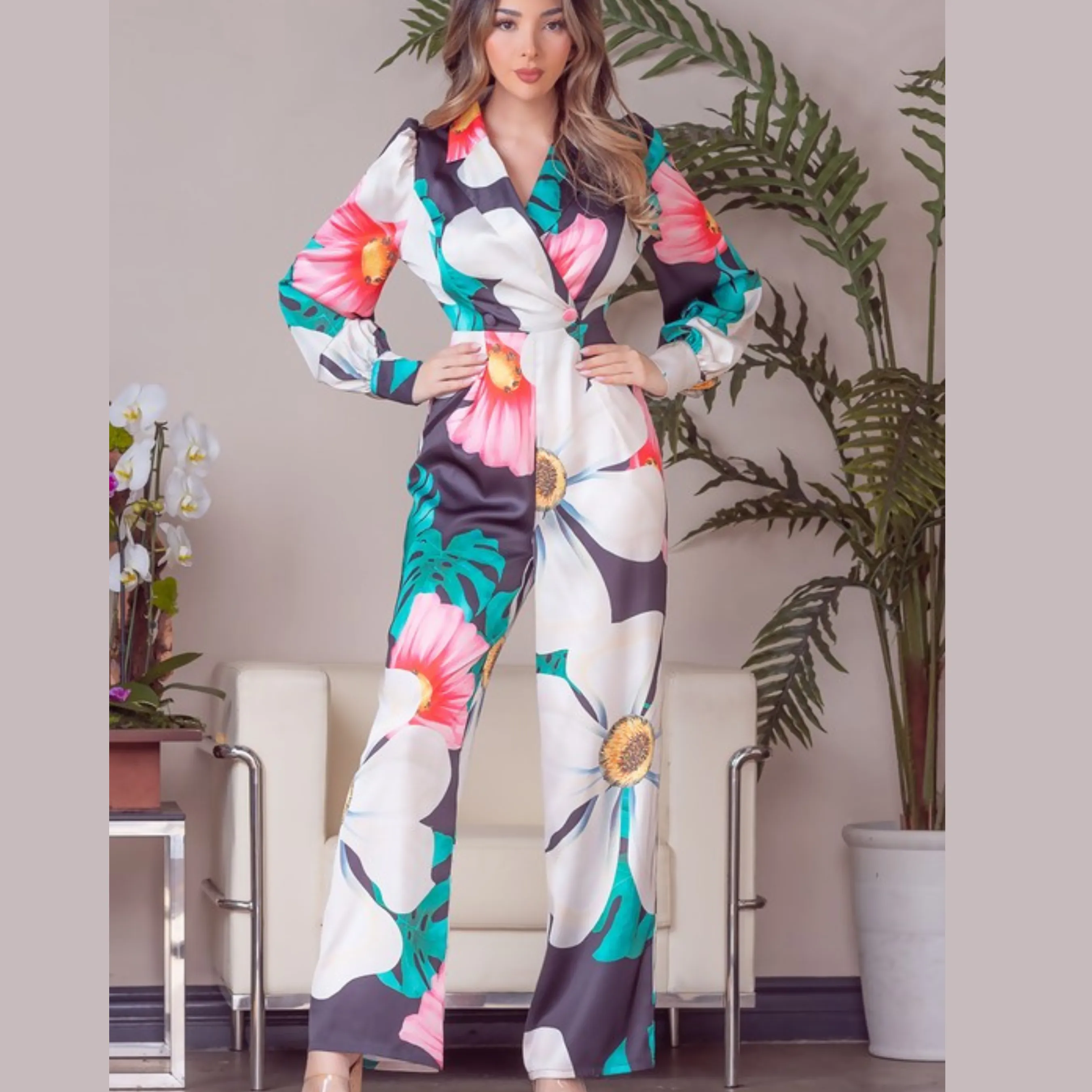 FLORAL FLARE JUMPSUIT