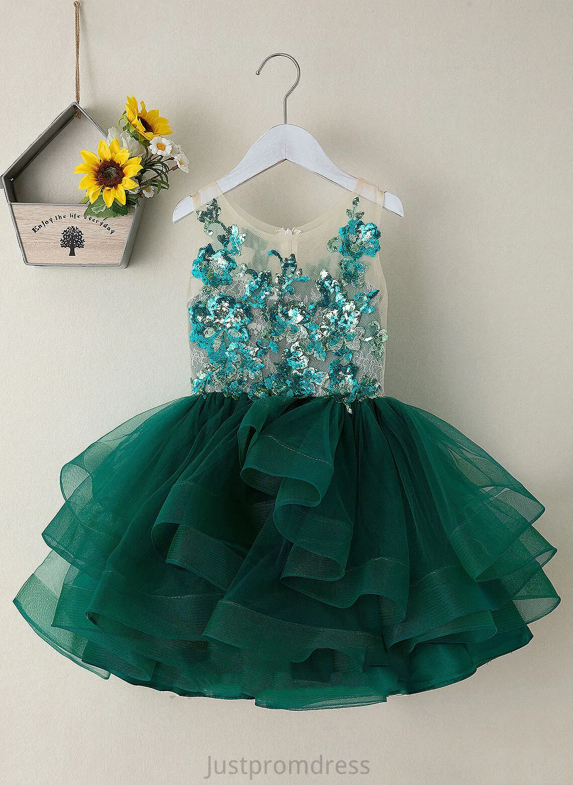 Flower Girl Dresses Neck - Scoop Girl Knee-length Dress Flower Mina Tulle/Lace/Sequined Sleeveless Ball-Gown/Princess