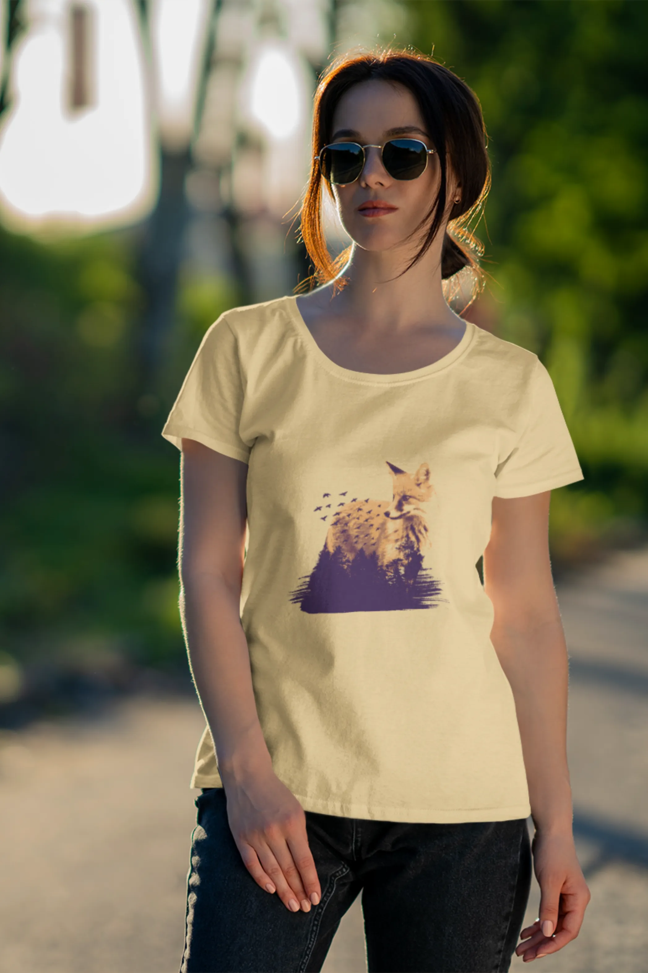 Forest Fox Printed Scoop Neck T-shirt for women