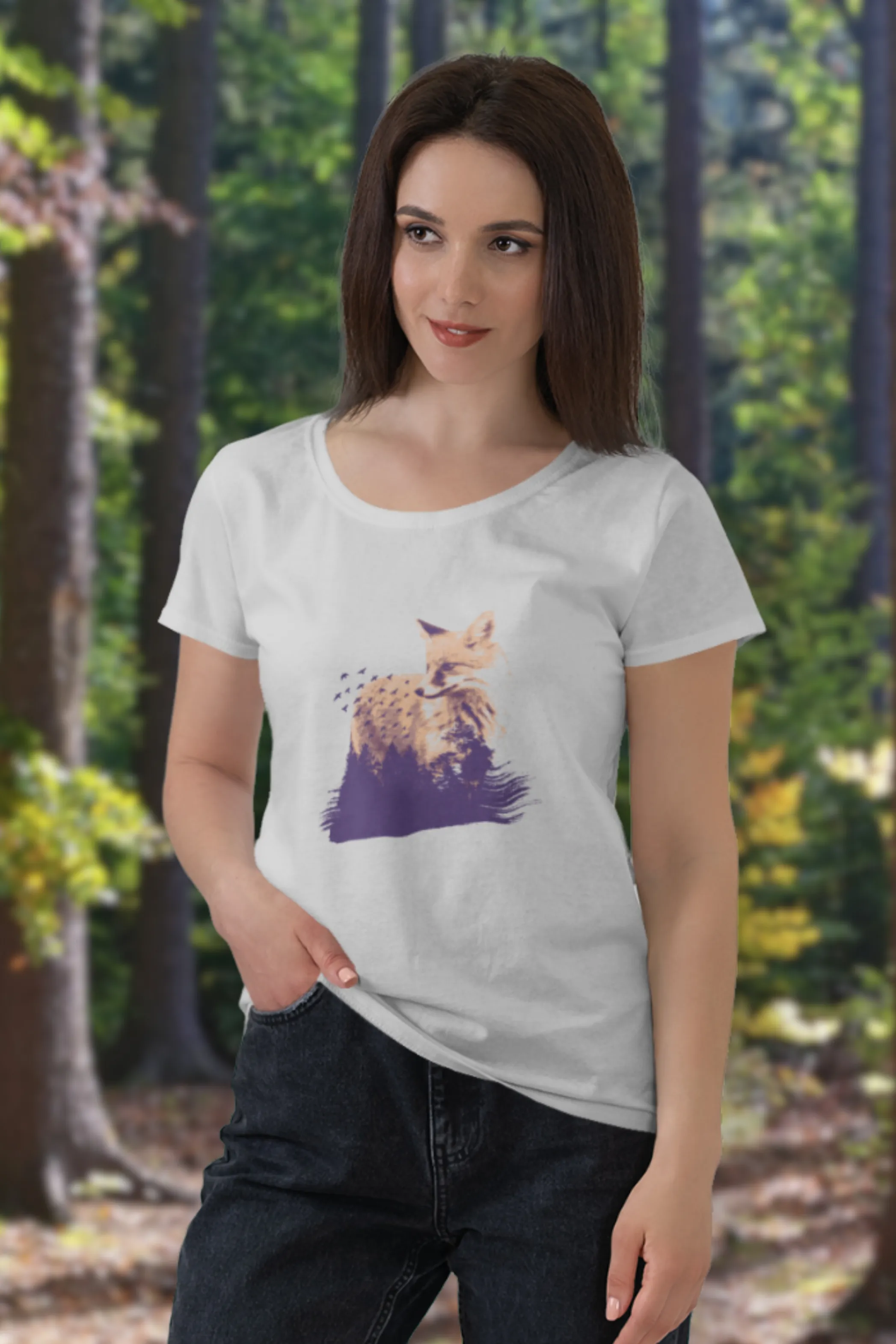 Forest Fox Printed Scoop Neck T-shirt for women