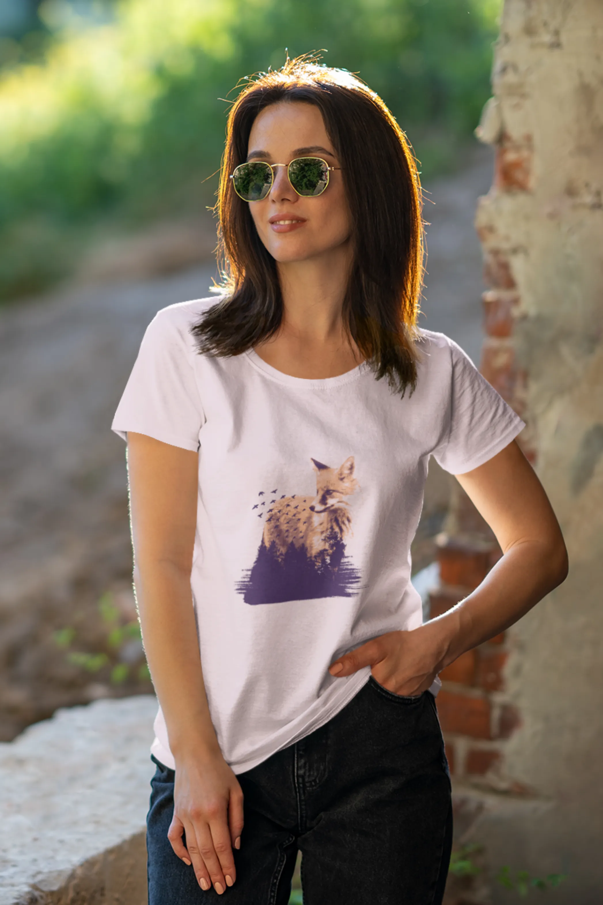 Forest Fox Printed Scoop Neck T-shirt for women