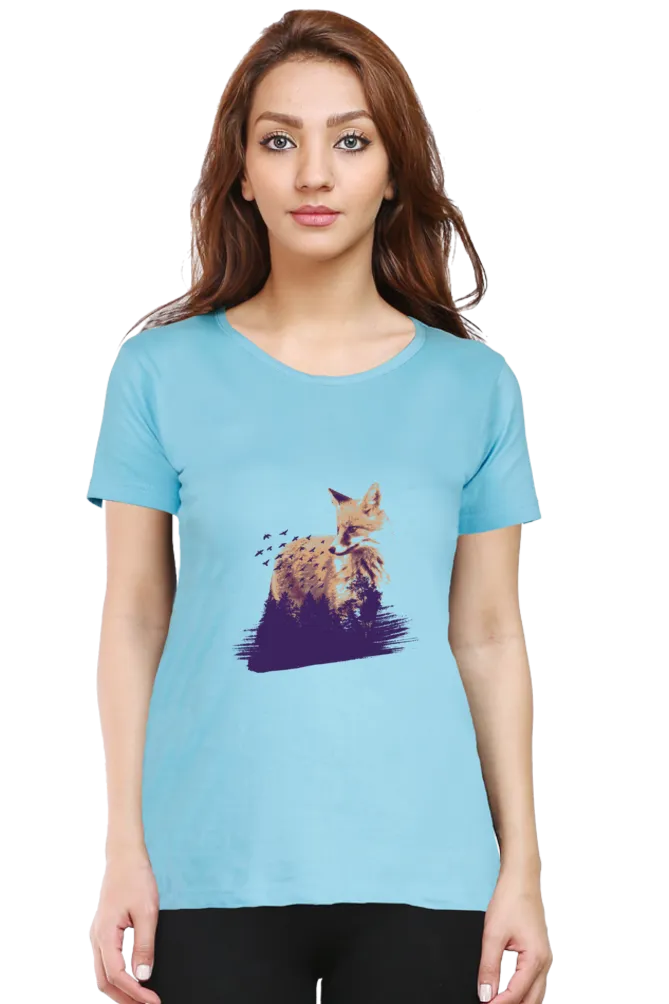 Forest Fox Printed Scoop Neck T-shirt for women