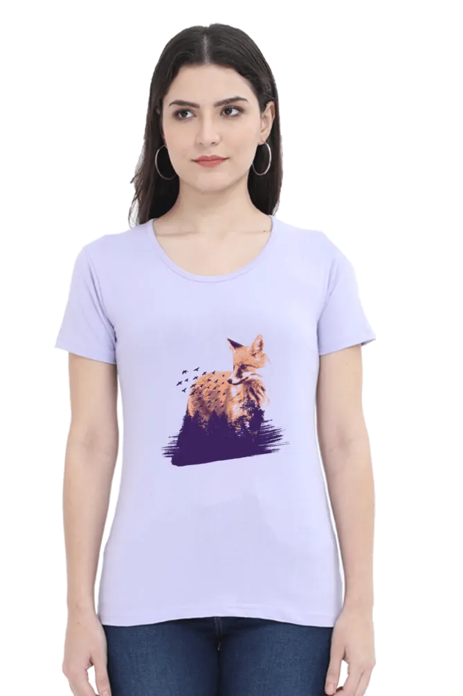 Forest Fox Printed Scoop Neck T-shirt for women