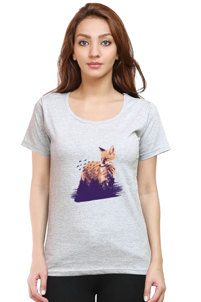 Forest Fox Printed Scoop Neck T-shirt for women