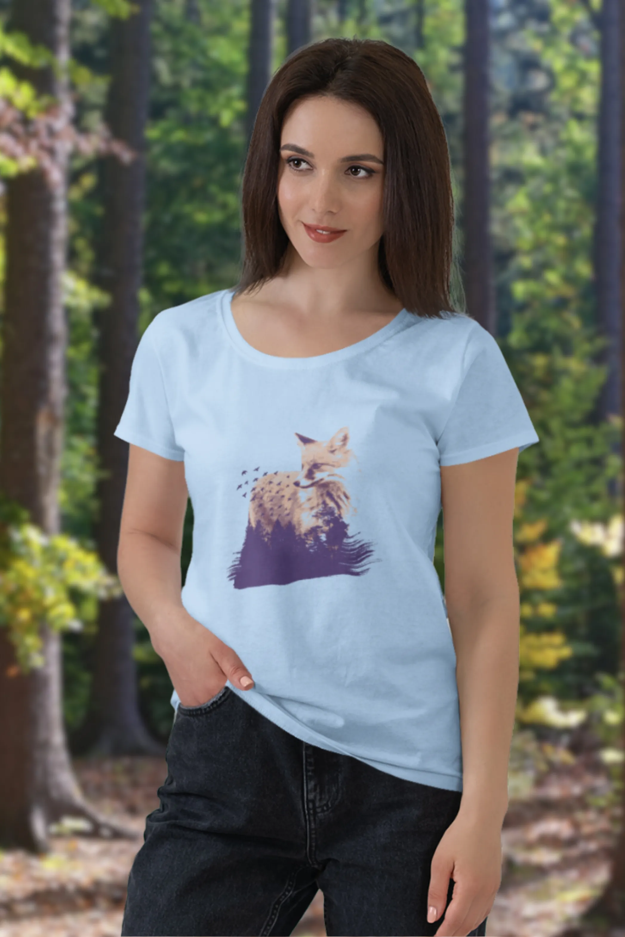 Forest Fox Printed Scoop Neck T-shirt for women