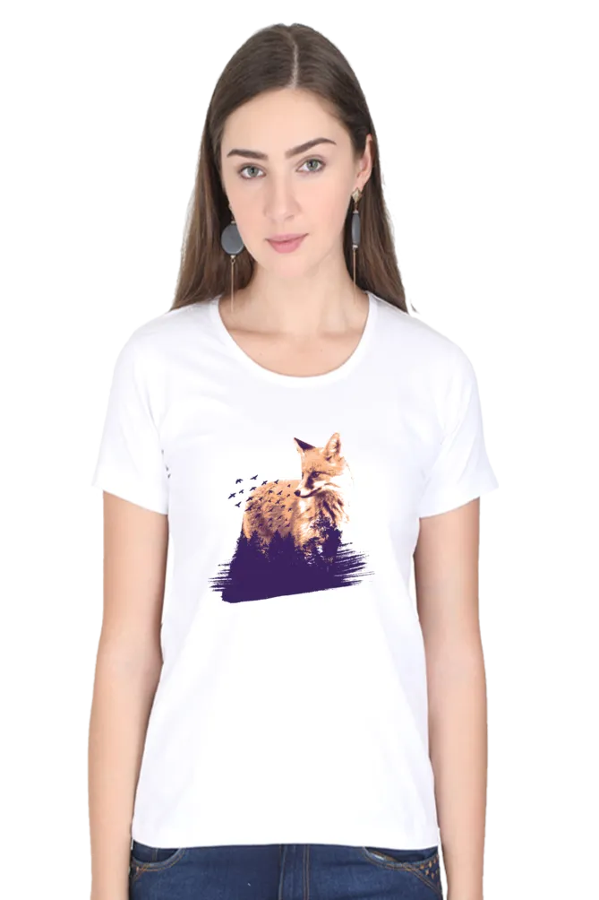 Forest Fox Printed Scoop Neck T-shirt for women