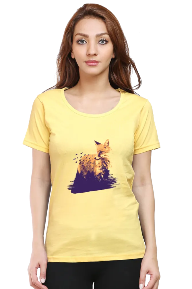 Forest Fox Printed Scoop Neck T-shirt for women