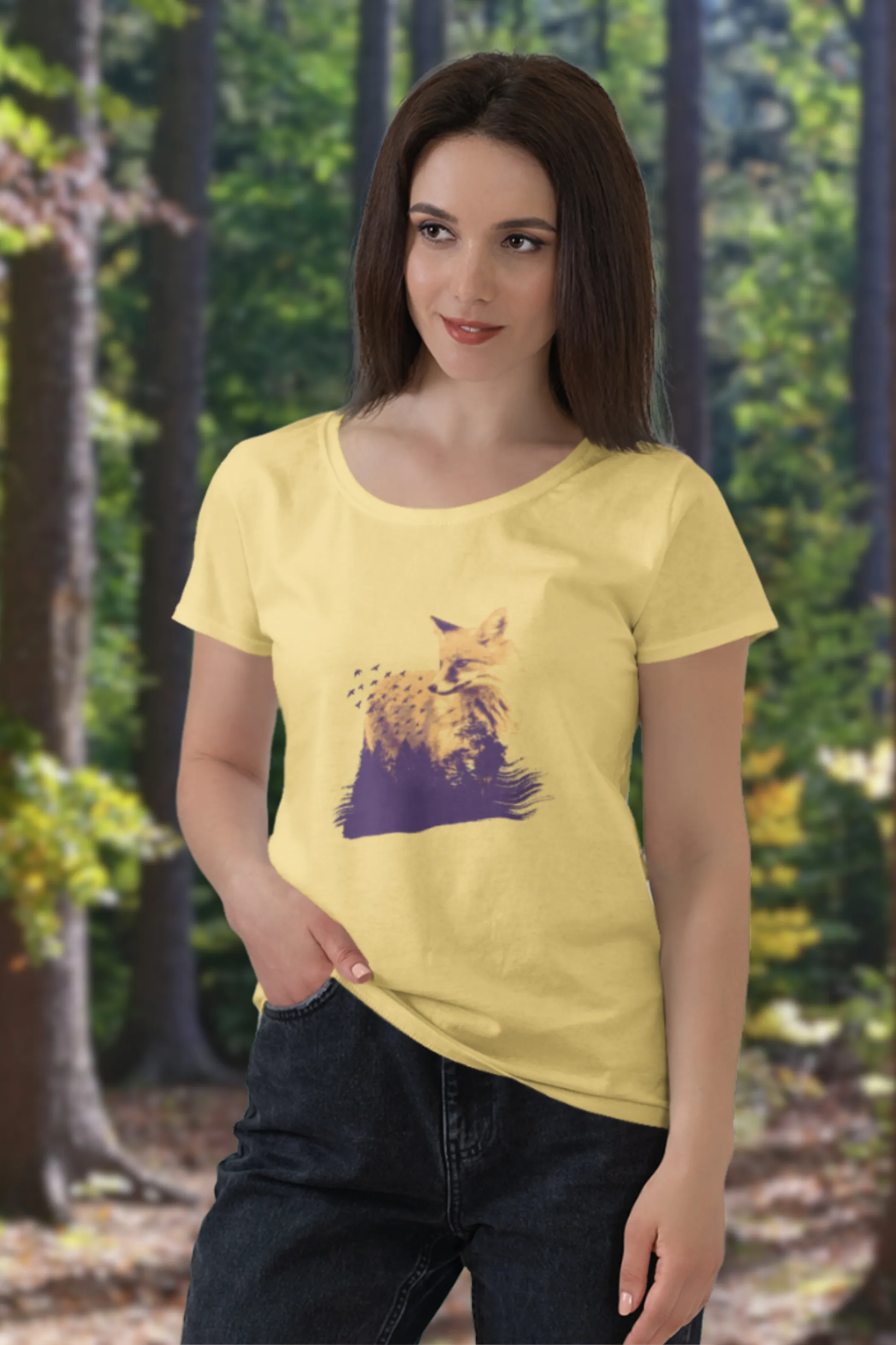 Forest Fox Printed Scoop Neck T-shirt for women