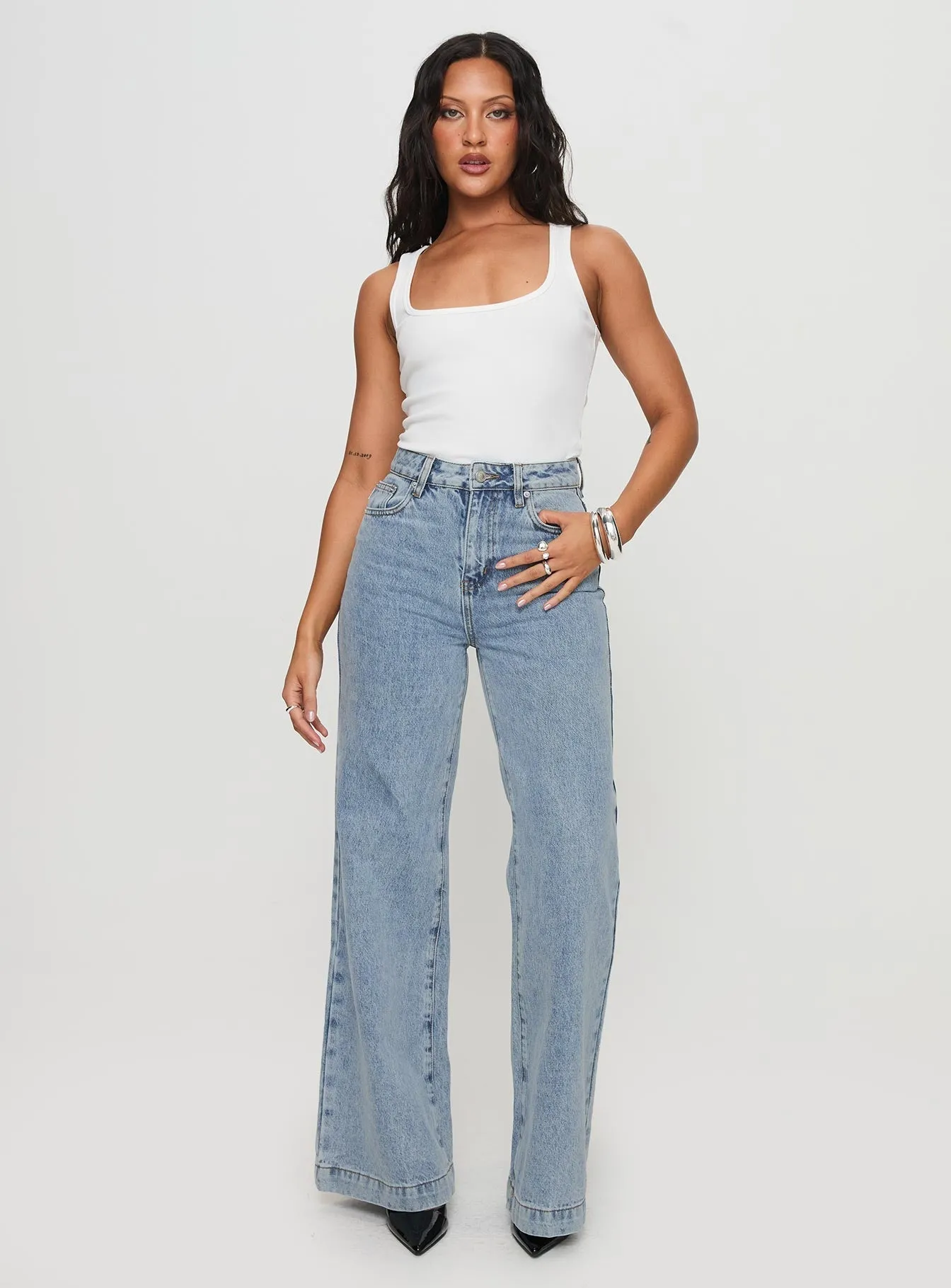 Goldie High Wide Jean Light Wash