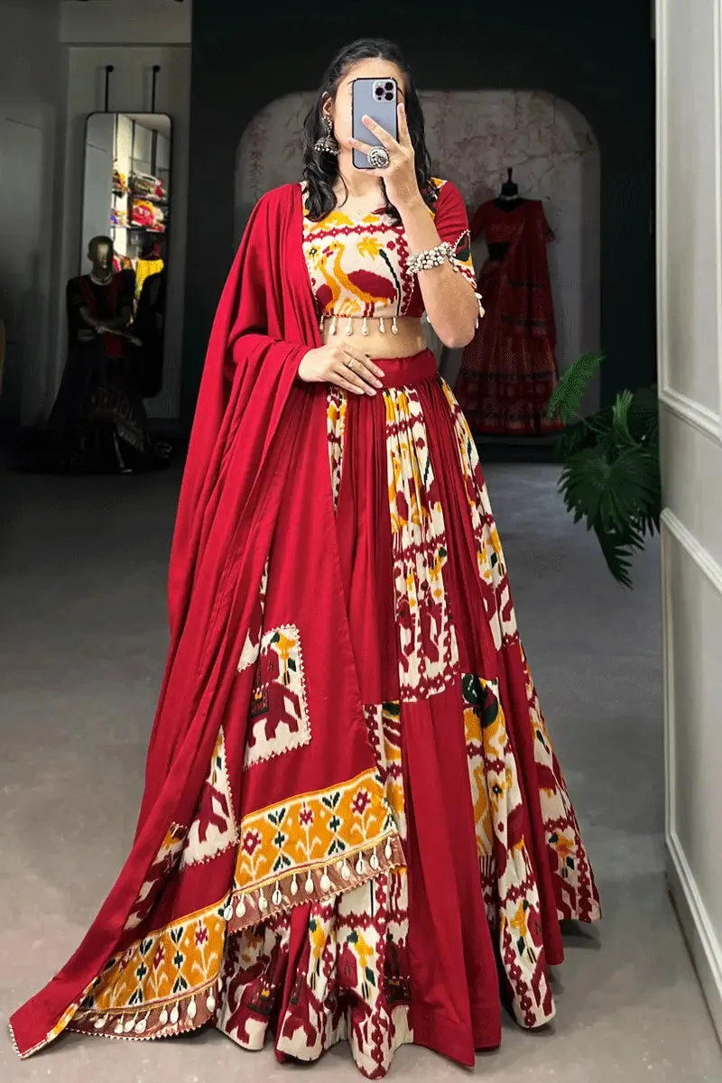 Heavy Red Color Gujrati Chaniya Choli For Navratri