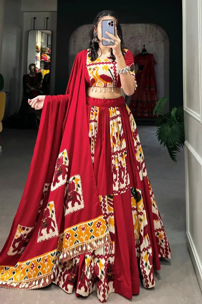 Heavy Red Color Gujrati Chaniya Choli For Navratri